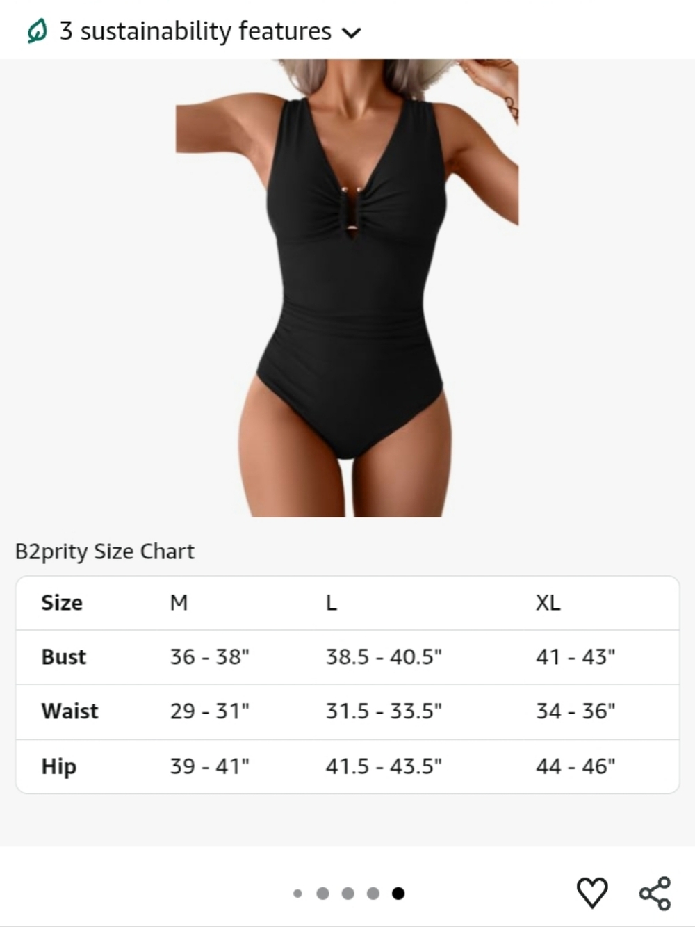 B2prity Black Tummy Control Ruched One Piece Swimsuit Size Medium NWT - Picture 6 of 8